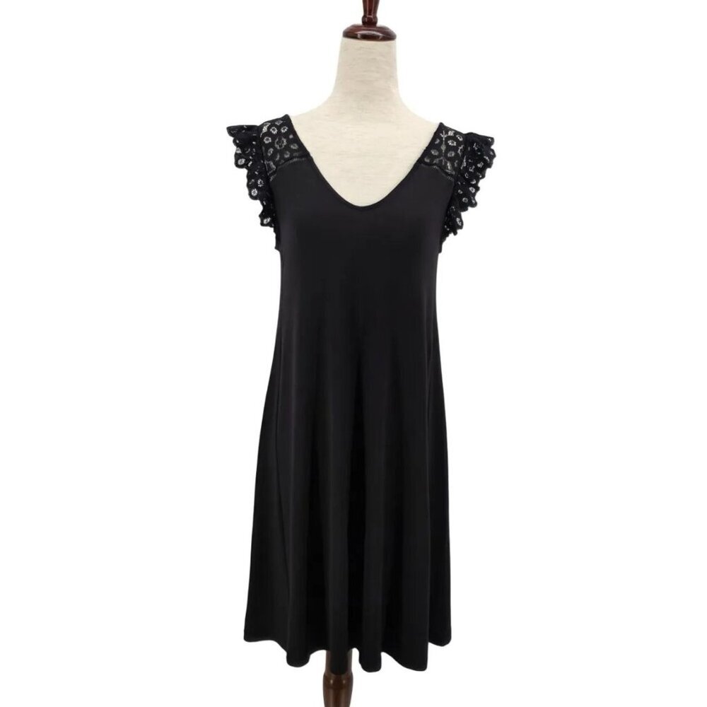 NEW LOFT Womens XS Dress Mini Shift Black Lace Sleeveless V-neck Party Boho